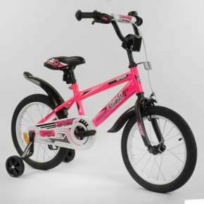 Велосипед 16" дюймов 2-х колёсный  "CORSO" EX-16 N 9164 (1) РОЗОВЫЙ, СТАЛЬНАЯ РАМА, ручной тормоз, звоночек, доп. колеса, СОБРАННЫЙ НА 75% [Коробка]  