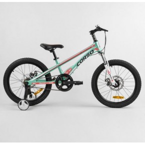 Детский магниевый велосипед 20`` CORSO «Speedline» MG-94526 (1) магниевая рама, дисковые тормоза, дополнительные колеса, собран на 75% [Коробка]  