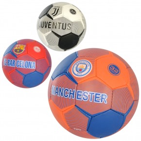 М'яч футбольний 2500-189 (30шт) розмір 5, ПУ1, 4мм, ручна робота, 32 панелі, 400-420г, 3 види (клуби), в кульці.