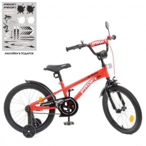 Велосипед дитячий PROF1 18д. Y18211-1 (1шт) Shark, SKD75, червоно-чорний, ліхтар, дзвінок, дзеркало, дод.колеса