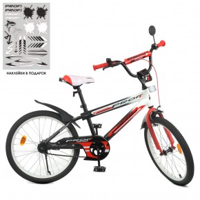 Велосипед дитячий PROF1 20д. Y20325-1 (1шт) Inspirer, SKD75, чорно-білий-червоний (мат), ліхтар, дзвінок, дзеркало, підніжка