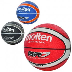 М'яч баскетбольний MS 3456 (30шт) розмір 7, гума, 580-600г, 12 панелей, 3 кольори, в кульці,