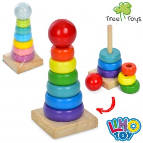 Дерев'яна іграшка Пірамідка MD 1938 14см, 7дет, 2 кольори, в кульку, 14-6,5-6,5см