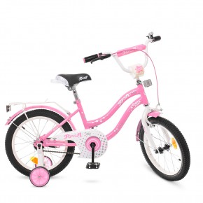 Велосипед детский PROF1 16д. Y1691 (1шт) Star,розовый,звонок,доп.колеса			