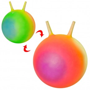 Мяч для фитнеса MS 2493 (40шт) с рожками, 45см, радуга, 400гр, в кульке, 13-17-6см			